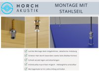 Horch Akustik Deckensegel mit Beleuchtung, 120cm x 240cm - 2,88m², Eisblau (Vlies) Rahmen: Schwarz EPS, 6 Strahler + RGB-Lichtleiste (bunt)